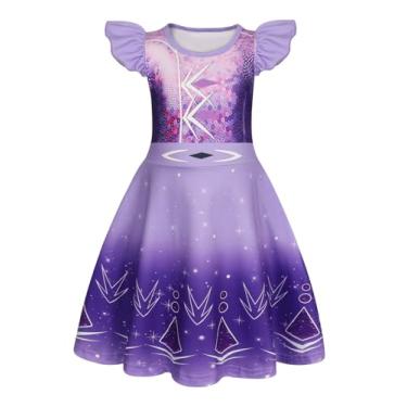 Imagem de Sukyfecde Vestidos de princesa para meninas, fantasia de Halloween, vestido de festa de aniversário, cosplay, roupas para dramatização, Elsa roxa, 7-8 Anos