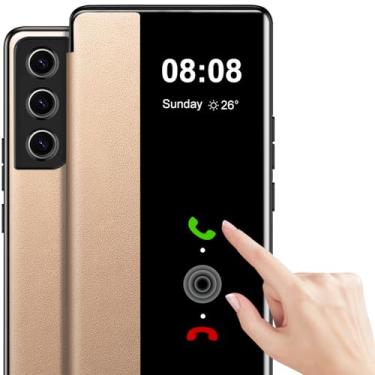 Imagem de Capa flip de couro para Samsung Galaxy S21 Clear S-View, Touchable View para Samsung Galaxy S21 Capa de telefone Smart Window PC Slim Flip à prova de choque Capa protetora para Samsung S21 5G Vista