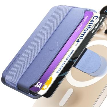 Imagem de Sinjimoru Carteira de telefone com padrão de pente para MagSafe, suporte magnético para cartão de celular de couro vegano e alça de lã como capa para cartão de crédito para iPhone 12 13 14 Plus Pro Max. M-Pull Tab Band Lavanda