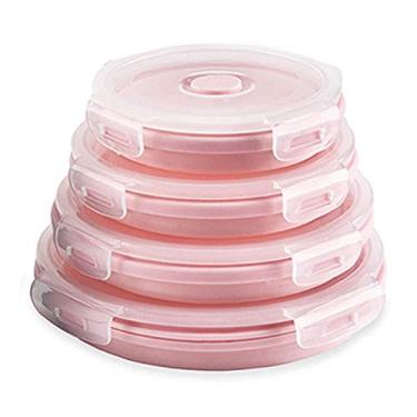 Imagem de Recipientes de armazenamento de alimentos desmontáveis de silicone, tigelas de preparação/armazenamento com tampas – conjunto de recipientes de silicone para almoço – sem BPA, seguros para micro-ondas e freezer, Round Pink-4pcs