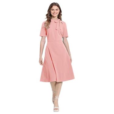 Imagem de Maggy London Vestido feminino de crepe com ajuste de manga curta e flare, Gola amarrada - dedaleira, 40