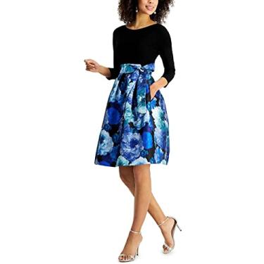 Imagem de Jessica Howard Vestido midi feminino floral com laço na cintura, Azul bebê, 48
