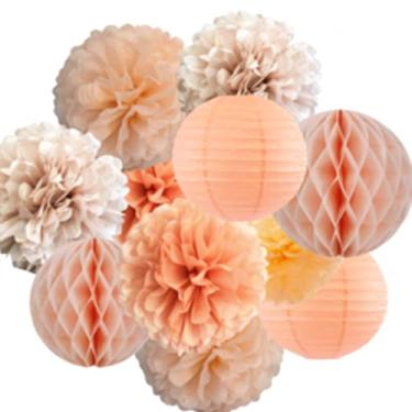 Imagem de Pastel Orange Color Hanging Decorations -Tissue Paper Flower Pompoms and Lantern for Bridal Baby Shower Bachelorette Birthday Party Decor (Peach + Orange)