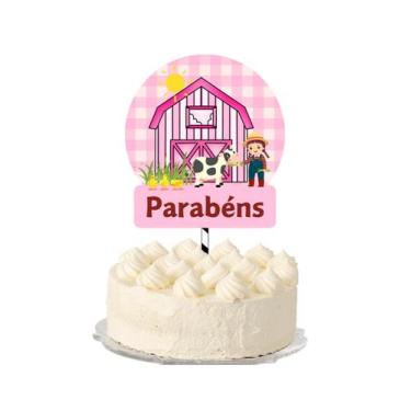 Imagem de Topo de Bolo Fazendinha Rosa Personalizada - Folia de Cores