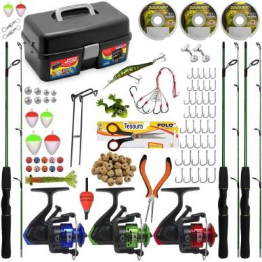Imagem de Kit Pesca 3 Varas 1,20m 10kg com maleta e 85 Acessórios - Fishing Spor