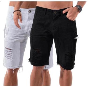 Imagem de Kit 2 shorts jeans masculino moderno destroyed - CNMODAS, Preto, Branc
