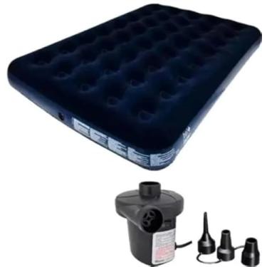 Imagem de Kit Colchao Inflavel Casal Aveludado + Bomba de Ar Eletrica Bivolt