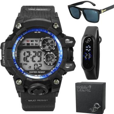 Imagem de Oculos Protecao Uv + Caixa + Relógio Prova Dagua Infantil Ajustavel Esportivo Silicone Resistente