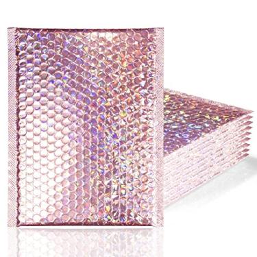 Imagem de 7" x 12" (23 cm x 34 cm) 100 peças de envelopes de plástico com bolhas holográficas ouro rosa embalagem de plástico à prova d'água e à prova de rasgos forte autoadesivo multiuso envelopes pequenos,