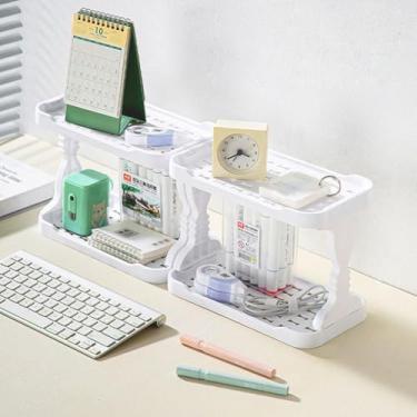 Imagem de kaileyouxiangongsi 2 unidades de armazenamento de mesa, suporte de especiarias de cozinha, organizador de mesa de camada dupla, organizador de cuidados com a pele para cozinha, banheiro (branco)