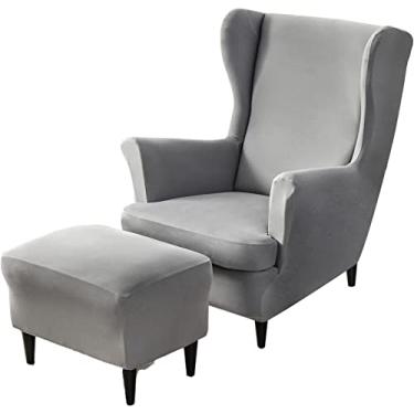 Imagem de Conjunto de capas de cadeira com asa elástica, 2 peças de capa para cadeira com encosto traseiro e 1 capa otomana, capa removível para cadeira de armazenamento retangular para sala de estar e quarto
