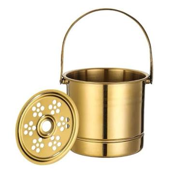 Imagem de Balde de Gelo de Metal de 1L, Balde de Gelo Espesso de Aço Inoxidável Balde de Champanhe Com Placa de Filtro Alça de Transporte para Bar de Coquetéis Acessórios para Bar (GOLD)