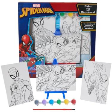 Imagem de Innovative Designs Conjunto de pintura em tela do Homem-Aranha Marvel para crianças com 3 telas, tinta acrílica, pincel e cavalete