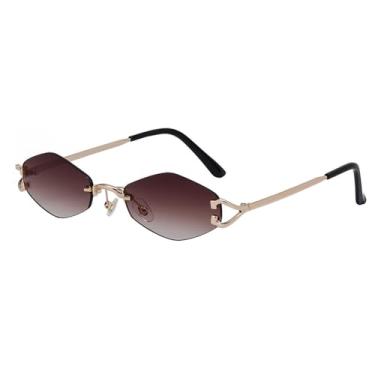 Imagem de JRLLFD Óculos de sol sem aro hexagonal de armação pequena, óculos de sol retrô para mulheres, óculos de sol vintage de metal, losango, 2, tamanho único