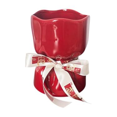 Imagem de Kuntesetty Vaso de cerâmica para plantas, peça central de mesa, presente de aniversário, arranjo de flores, vaso decorativo para cozinha, quarto, prateleira, Vermelho