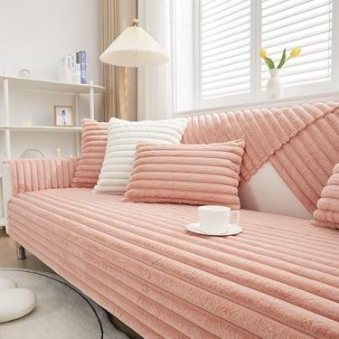 Imagem de Capa luxuosa de sofá de pelúcia de coelho, 1/2/3 do lugar, não deslizamento, compatível com Shape L.(Pink,90 * 90cm/36 * 36in)