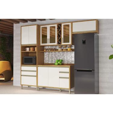 Imagem de Kit Cozinha Modulada 5 Peças Tempranillo (2Aéreos+1Balcão+1TorreQuente+1Complemento) C5P75 Amendoa/Off White - Ronipa