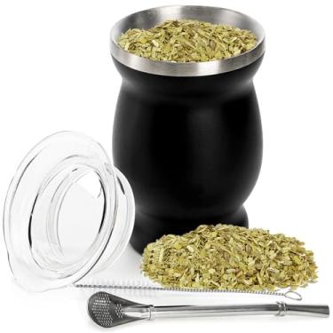 Imagem de Cididu Kit de xícara de erva mate e bombilla, cabaça de erva mate de 236 ml, erva mate de parede dupla, xícara mate tradicional de aço inoxidável 304, xícara de chá isolada com tampa de canudo e