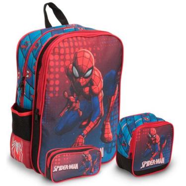 Imagem de Kit Mochila Escolar Menino Homem Aranha Lancheira Térmica - Plike