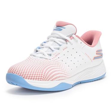 Imagem de Skechers Tênis feminino sem cadarço Viper Court Reload Hands Free, Branco/azul claro/rosa, 39