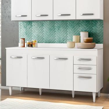 Imagem de Balcão 150cm Com Tampo Lisboa 4 Portas 2 Gavetas Branco Lumil Móveis