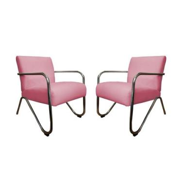 Imagem de Kit 2 Poltronas Decorativa Bela Suede Rosa Braço Cromado Mz Decor - Ma