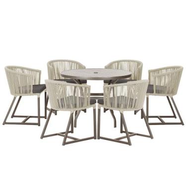 Imagem de Mesa com 6 Cadeiras de Jantar Roma 120cm e Noronha em Alumínio Marrom 