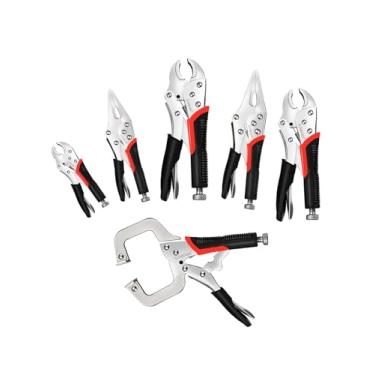 Imagem de SUNBABA Conjunto de 6 peças de alicates de aperto de torno de 12,7 cm 17,8 cm 25,4 cm 16-1/5.1 cm e 29-1/2 alicate de bloqueio de nariz longo 15,2 cm braçadeira C alça TPR de duas cores