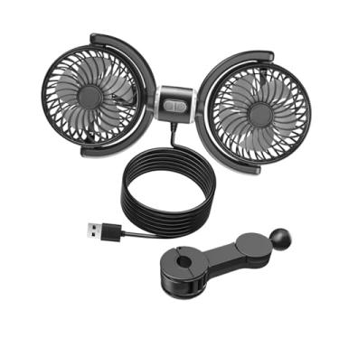 Imagem de IEUDNS Carro traseiro do carro fã de cabeça dupla 3 velocidades 360 ° Acessórios silenciosos rotativos versáteis Ventilador de ar forte de refrigeração
