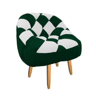 Imagem de Poltrona Redonda Dama Suede Verde E Branco Pés Palito Natural - D'ross