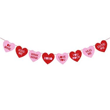 Imagem de Banner de corações para conversas no dia dos namorados, faixa brilhante de corações de doces para decoração de dia dos namorados, faixas de casamento, aniversário, noivado, guirlanda, adereços de fotos para festa e decoração de casa (rosa vermelho)