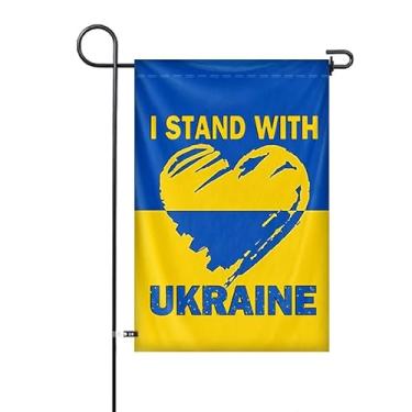 Imagem de Bandeira de jardim de coração ucraniano dupla face 30 x 45 cm pequena bandeira ucraniana vertical poliéster para quintal placa de gramado decoração externa de casa (coração 2)