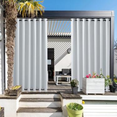 Imagem de NICETOWN Cortinas externas para pátio extra largas 254 cm, persianas externas à prova de vento e à prova de vento, à prova de ferrugem com ilhoses superiores e inferiores drapeadas com isolamento