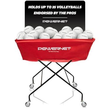 Imagem de PowerNet XL Carrinho de rodas de vôlei, carrinho de bola de rede portátil, cesta dobrável de equipamentos de treinamento de vôlei, suporte de basquete interno e externo, suporte de bola multiesportivo