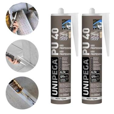 Imagem de Kit 2 Cola Selante PU40 Poliuretano Branco 400g Profissional Adesivo V
