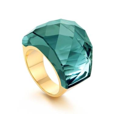 Imagem de OIDIMS Anel de aço inoxidável de cristal banhado a ouro moderno anéis de zircônia cúbica exagerada feminina deslumbrante grande declaração strass anel coquetel festa aniversário feminino, 10, Metal