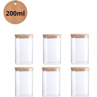 Imagem de Kit Pote De Vidro 200ml Com Tampa Bambu Quadrado Hermético - DH COMERC