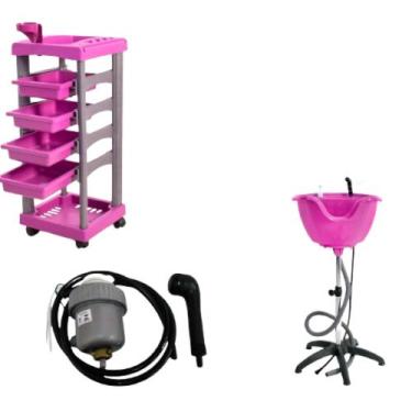 Imagem de kit carrinho rosa + lavatorio + aquecedor agua profissional - SANTA CL