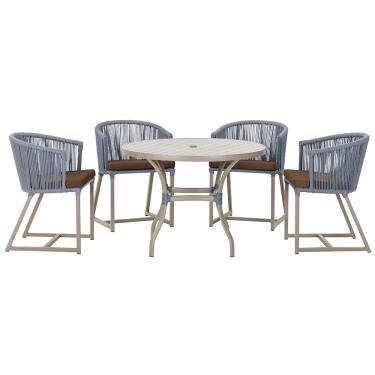 Imagem de Mesa com 4 Cadeiras de Jantar Roma 100cm e Noronha em Aluminío Fendi Corda Nautica Estofado 9 Trama Original