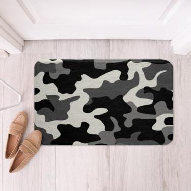 Imagem de Tapete de área camuflada exército meninos crianças adolescentes camuflagem tapete de banho meninas crianças homens militar cinza preto branco tapetes de banheiro decoração colorida tapete macio para banheira sala de estar cozinha 40 x 60 cm