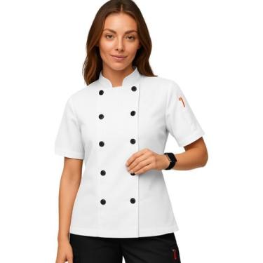 Imagem de Dólmã Feminina Para Chef Cozinha Restaurante Pizzaria Bar Uniforme Bra