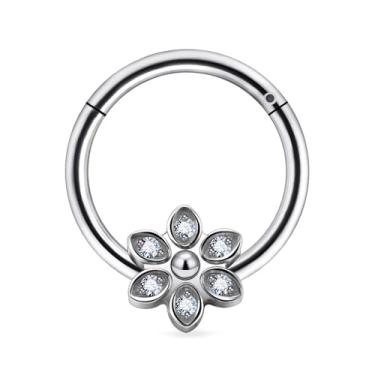 Imagem de Ruifan 20G 18G 16G Anéis de nariz de titânio para mulheres coroa quadrada CZ folha clicker articulado septo nariz anel lábio hélice cartilagem argola brinco daith torre concha corpo piercing joias