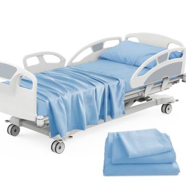 Imagem de Luv4babe Jogo de lençol de cama hospitalar de 3 peças para uso doméstico, 1 lençol com elástico 91 x 213 cm, 1 lençol de cima e 1 fronha, azul