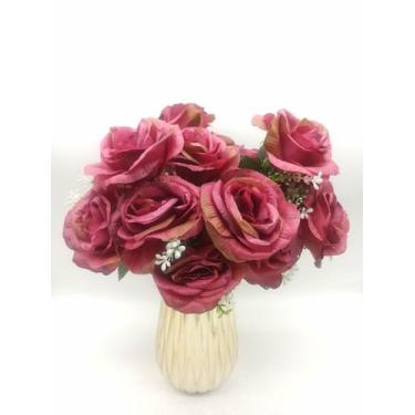 Imagem de Rosa Artificial Buque Com 6 Flor Marsala Creme Azul Salmão Laranja Rox