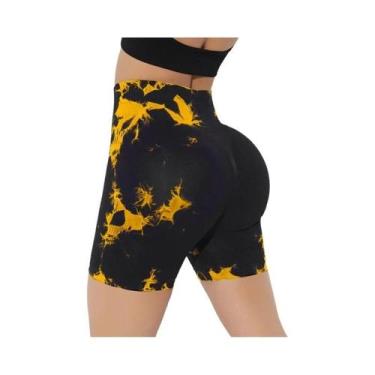 Imagem de Shorts de Yoga Femininos com Cintura Alta Tie Dye - Sem Costura, Preto