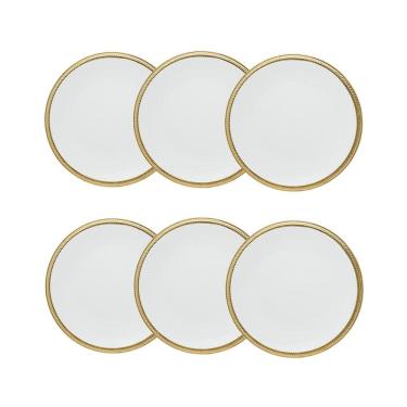Imagem de Cj 6 Pratos Rasos de Porcelana Paddy Branco/Dourado 27cm Wolff