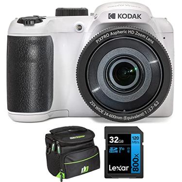 Imagem de Kodak Câmera digital PIXPRO Astro Zoom AZ255-WH de 16 MP, zoom óptico de 25x, pacote branco com cartão de memória Lexar 32 GB de alto desempenho 800x UHS-I SDHC + bolsa para câmera fotográfica
