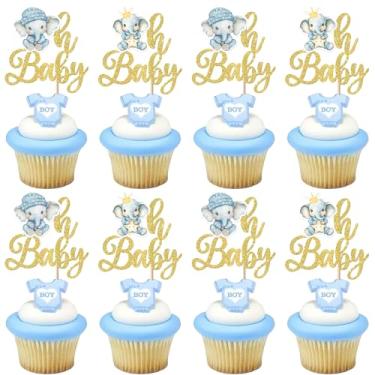Imagem de Rsstarxi 30 Pack Elephant Oh Baby Cupcake Toppers Glitter It's a Boy Cupcake Picks Decors for Elephant Theme Gender Reveal Baby Shower Boys Birthday Party Cake Decorations Gold
