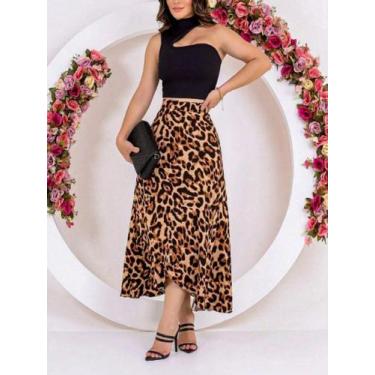 Imagem de Saia envelope viscolinho com forro - NoBrand, Marrom, 44