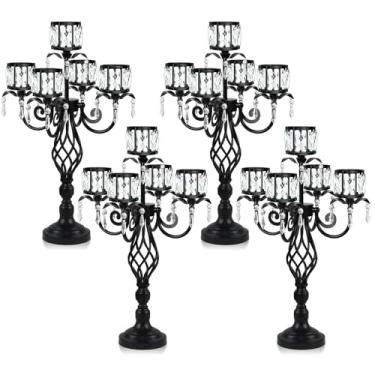 Imagem de Suporte de castiçal de cristal com 58,9 cm de altura, elegante e chique, pingente de 5 braços, decoração de mesa, candelabro para lindos casamentos/festas de mesa (4, preto)